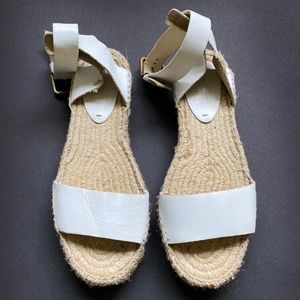 SOLUDOS WOVEN WHITE LEATHER JUTE WEDGE ESPADRILLE / SZ 8